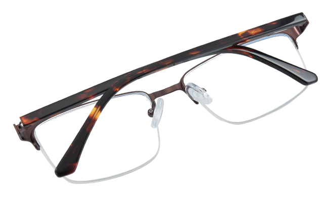 Glasseslit 100347 Half Rim Rectangle Spring Hinge Eyeglasses C3, Brown frame, view 3