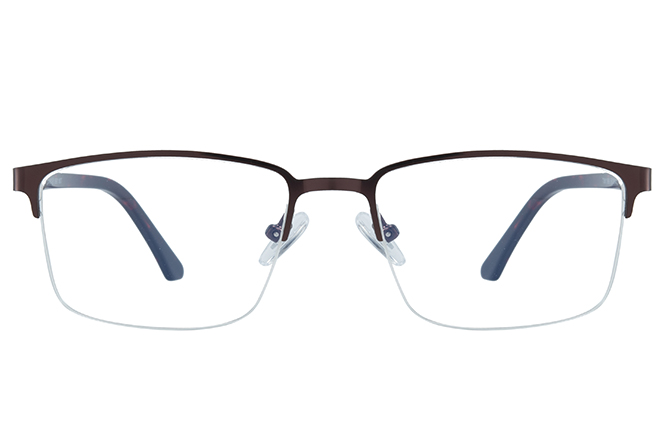 Glasseslit 100347 Half Rim Rectangle Spring Hinge Eyeglasses C3, Brown frame, view 4
