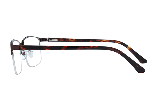 Glasseslit 100347 Half Rim Rectangle Spring Hinge Eyeglasses C3, Brown frame, view 5