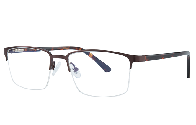 Glasseslit 100347 Half Rim Rectangle Spring Hinge Eyeglasses C3, Brown frame