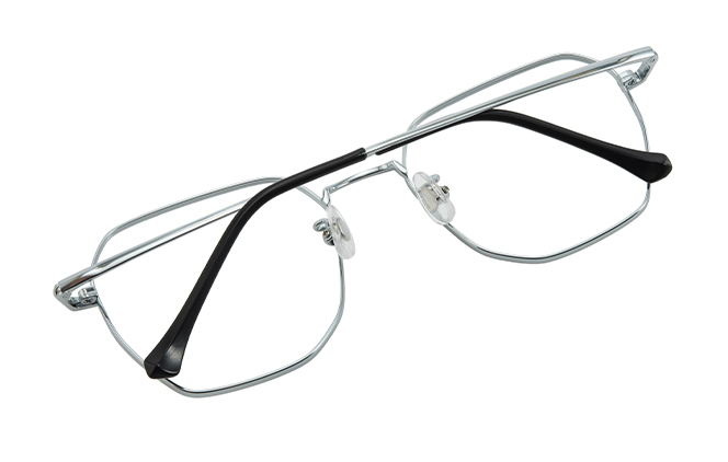 Glasseslit 100393 Geometric Titanium Eyeglasses C3, Silver frame, view 3