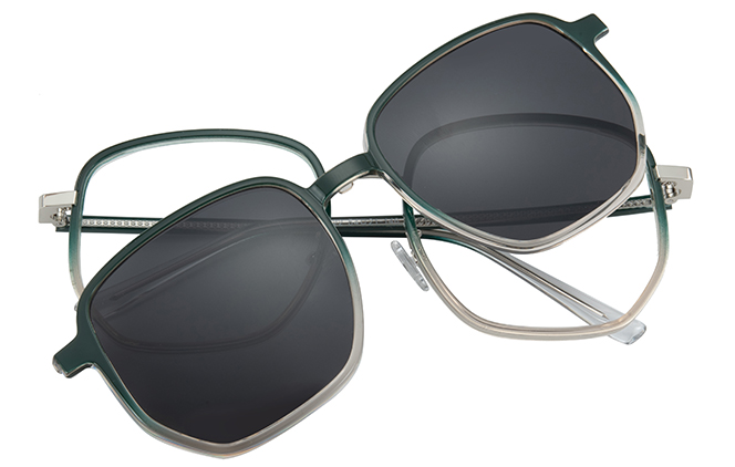 Glasseslit 200787 Geometric Magnetic Clip on Eyeglasses C5, Green frame, view 4