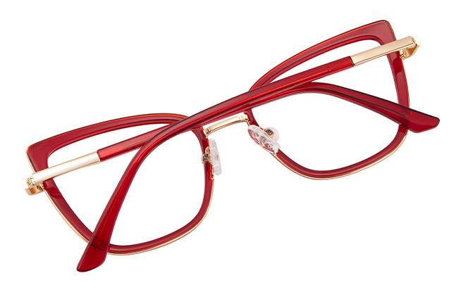 Glasseslit 200839 Cateye Spring Hinge Eyeglasses C6, Red frame, view 3