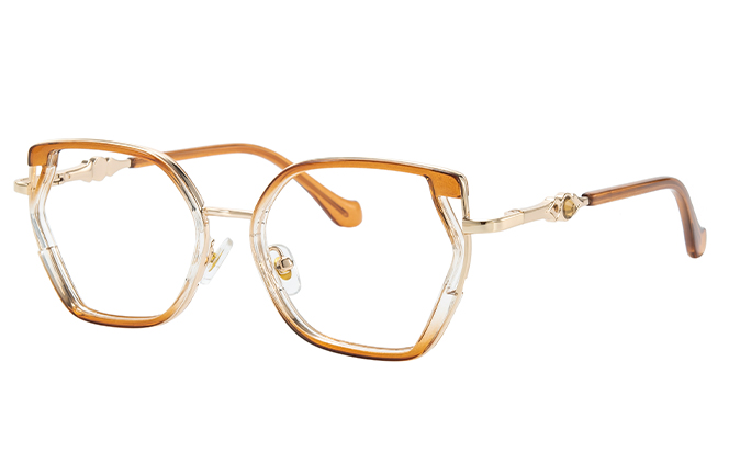 Glasseslit 200929 Cateye Spring Hinge Eyeglasses C5, Amber frame