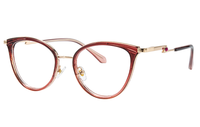 Glasseslit 200934 Cateye Spring Hinge Eyeglasses C6, Burgundy frame