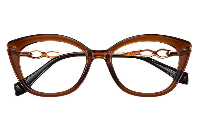 Glasseslit 200959 Cateye Spring Hinges Eyeglasses C6, Brown frame, cateye shape, view 2