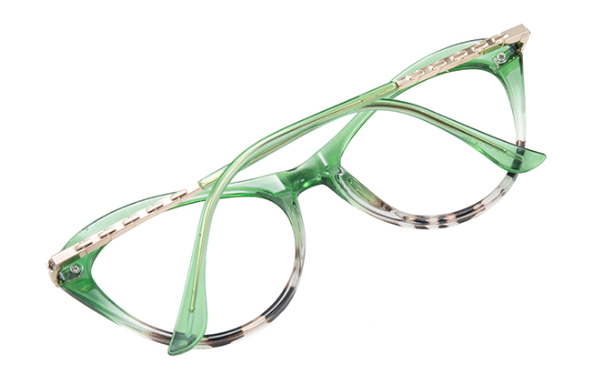 Glasseslit 400213 Cateye Spring Hinge Eyeglasses white, Green frame, view 3