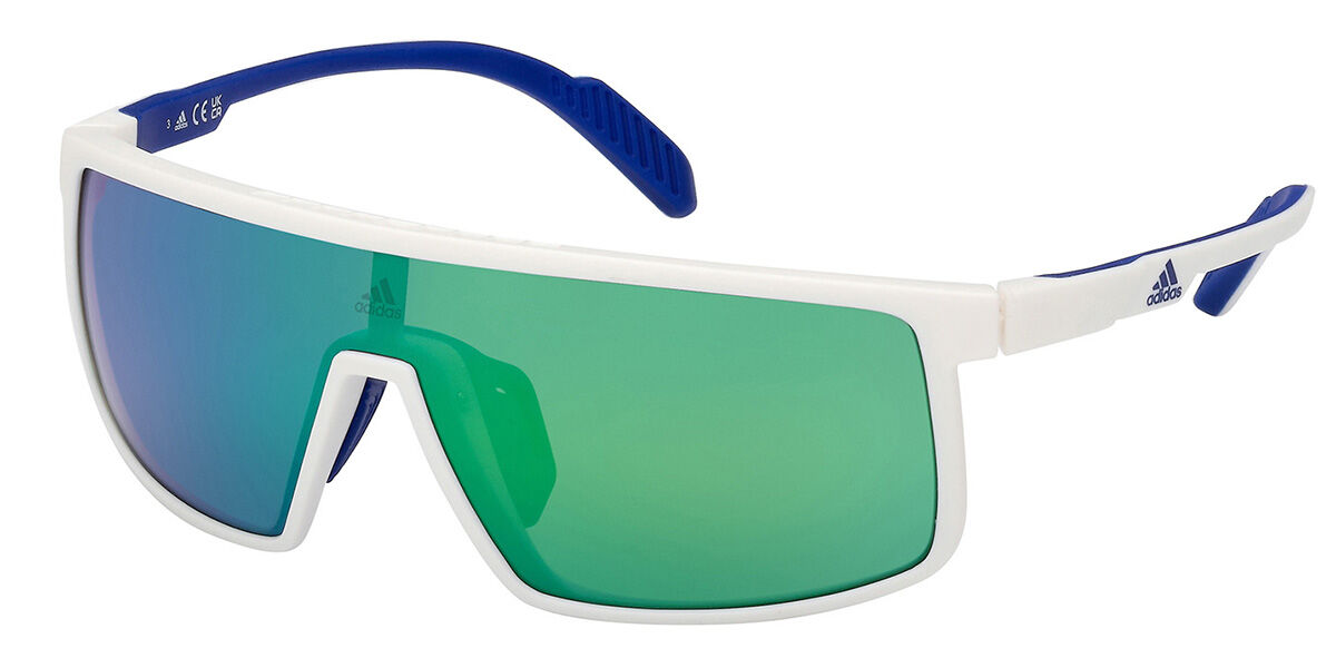 Adidas Sport SP0057 21Q, White frame, Green Mirror lenses