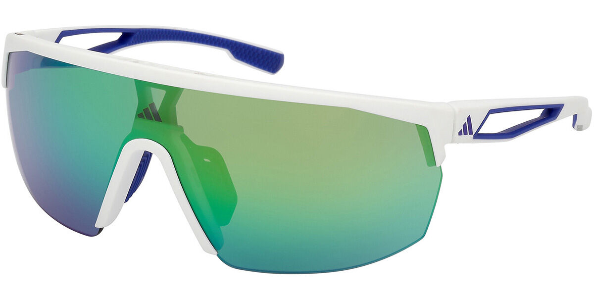Adidas Sport SP0099 21Q, White frame, Green Mirror lenses