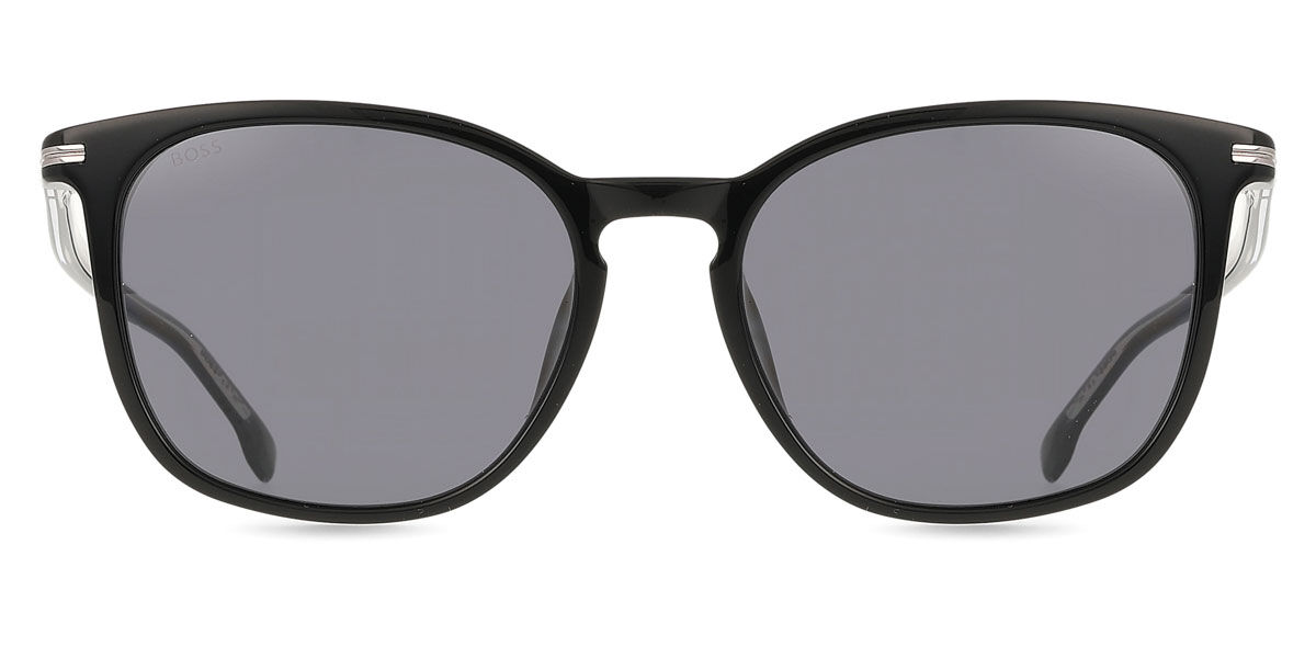 BOSS Boss 1668/F/SK Asian Fit Polarized 807/M9, Black frame, Solid Dark Grey lenses