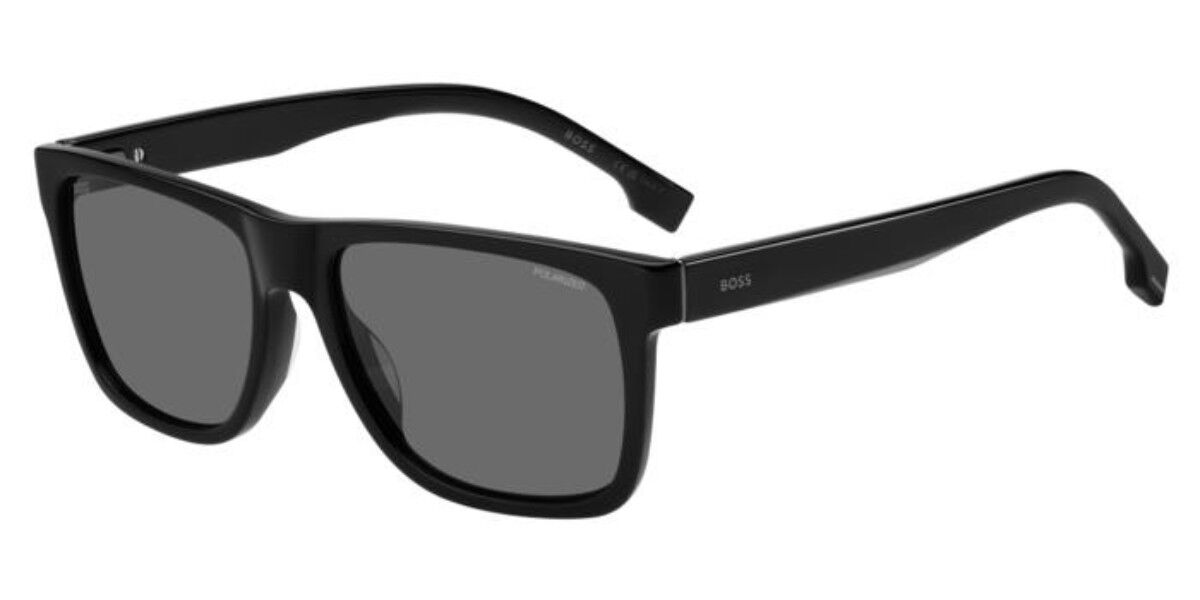 BOSS 1759/G/S Asian Fit Polarized 807/M9, Black frame, Solid Grey lenses