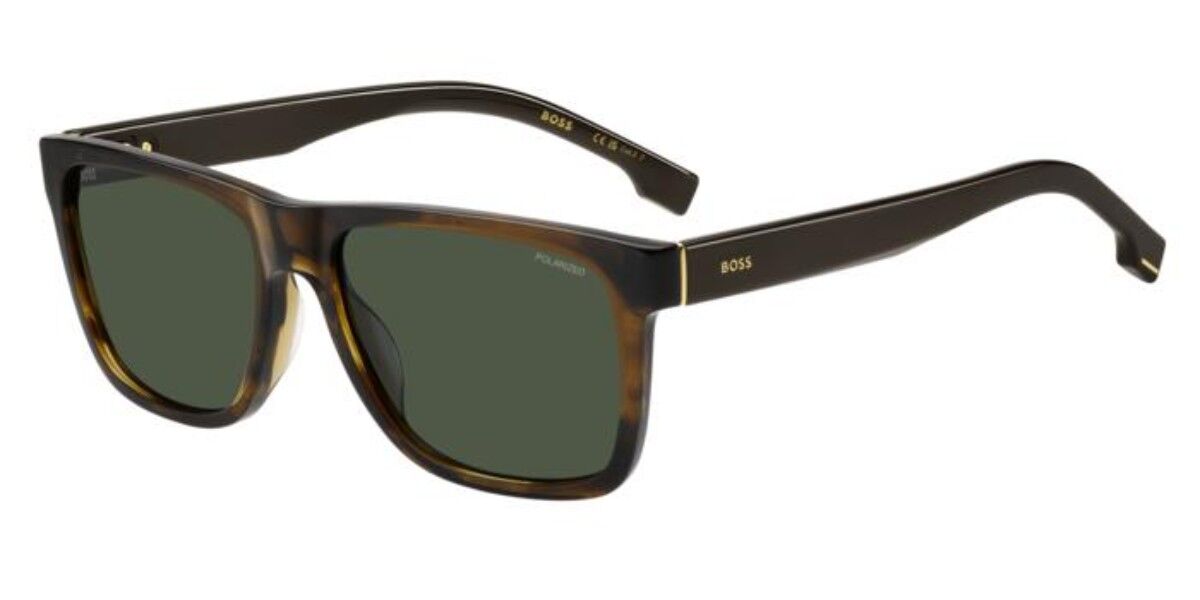 BOSS 1759/G/S Asian Fit Polarized EX4/UC, Brown frame, Solid Dark Green lenses