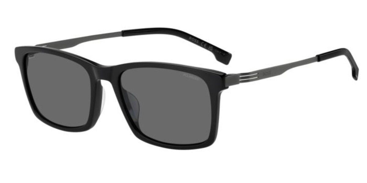 BOSS 1836/G/S Asian Fit Polarized 807/M9, Black frame, Solid Dark Grey lenses