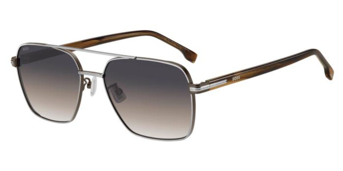 BOSS 1846/G/S Asian Fit 8OQ/PR, Silver frame, Double Gradient Grey Brown lenses