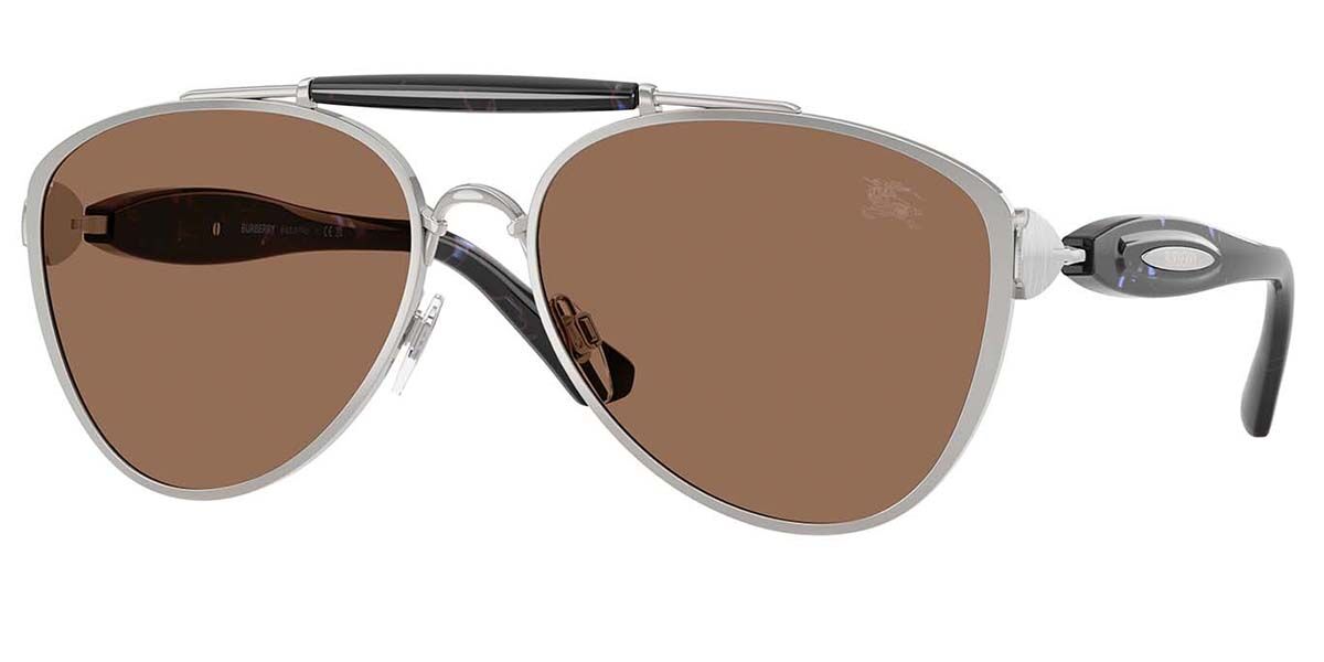 Burberry BE3160 100573, Silver frame, Dark Brown lenses