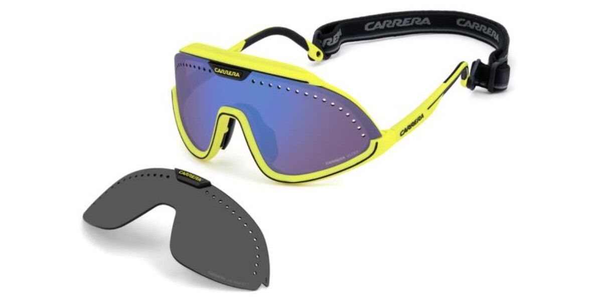 Carrera C SPORT 01/S with Clip-On 4CW/ZS, Yellow frame, Blue Multilayer Mirror lenses