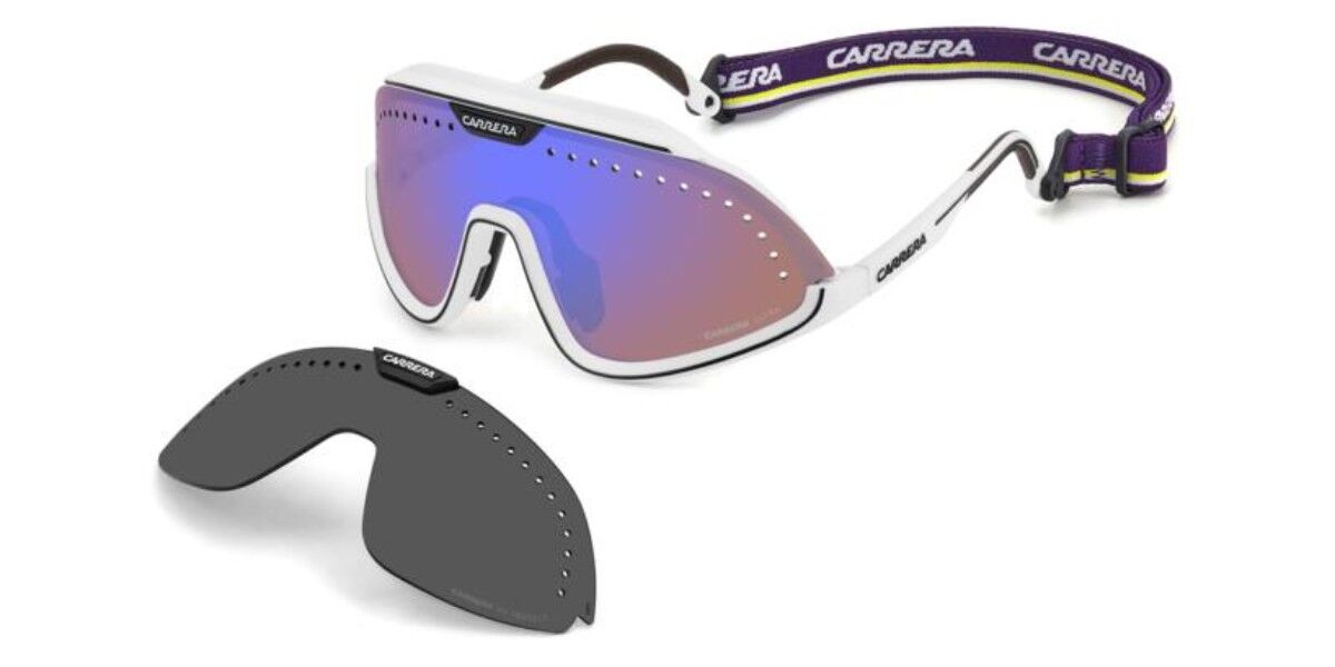 Carrera C SPORT 01/S with Clip-On 6HT/ZS, White frame, Blue Multilayer Mirror lenses