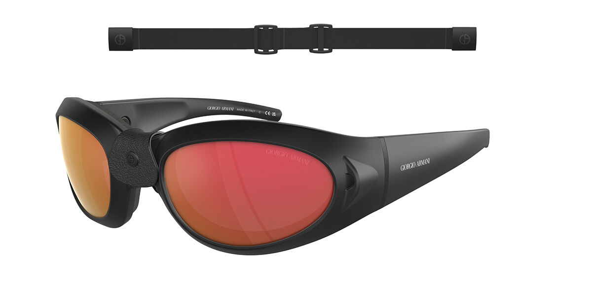 Giorgio Armani AR8201Q Asian Fit 50426Q, Black frame, Dark Purple Red Mirror lenses