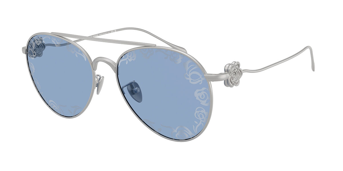 Giorgio Armani AR6167 3045AM, Silver frame, Light Blue Tampo Flower Silver lenses