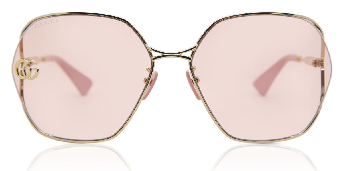 Gucci GG0818SA Asian Fit 003, Gold frame, Pink lenses