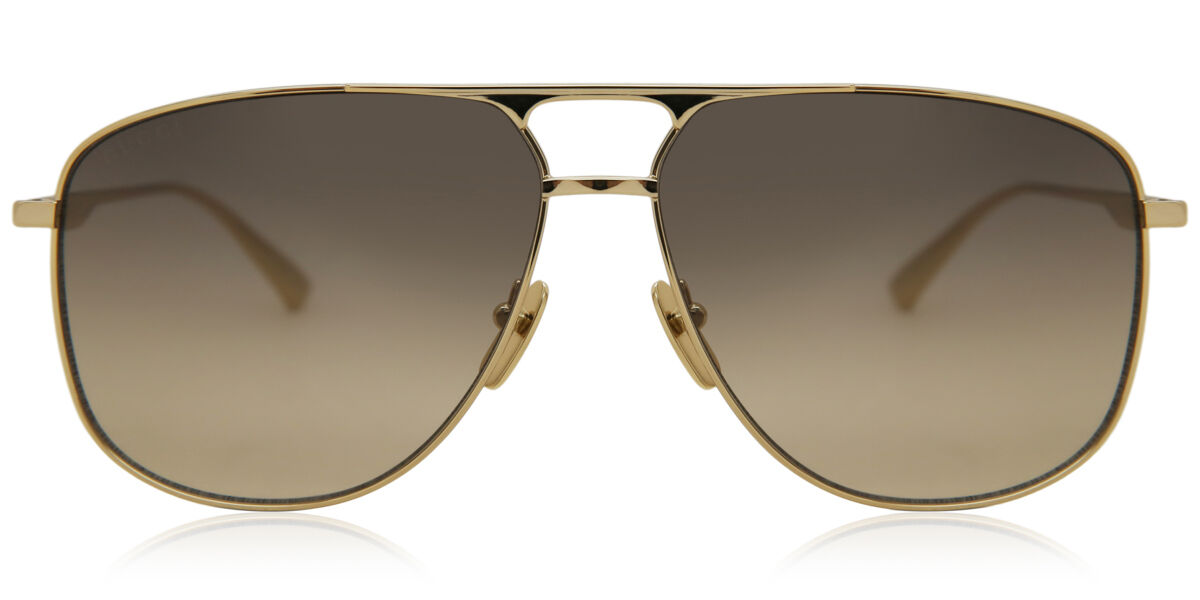 Gucci GG0336S 001, Gold frame, Brown lenses