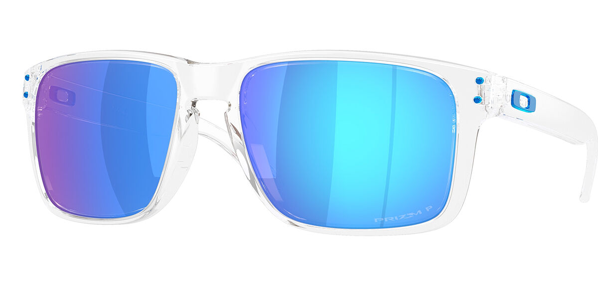 Oakley OO9487F HOLBROOK XXL Asian Fit Polarized 948707, Clear frame, Prizm Sapphire Blue Mirror Polarized lenses