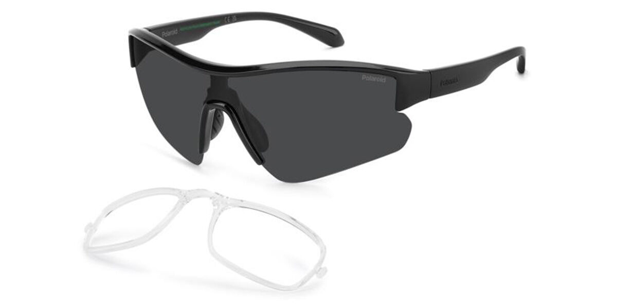 Polaroid PLD 7061/CI/S with RX Insert Polarized 807/M9, Black Eco-Friendly frame, Solid Grey lenses