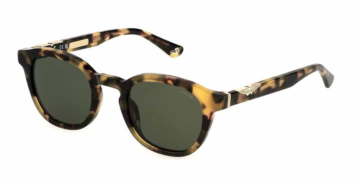 Police SPLL82 ORIGINS 60 0AGG, Tortoiseshell frame, Green lenses