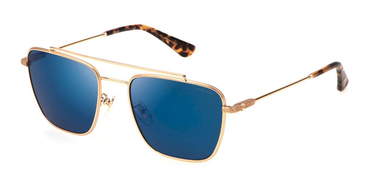 Police SPLN38 OCTANE 10 300B, Gold frame, Smoke Blue Mirror lenses