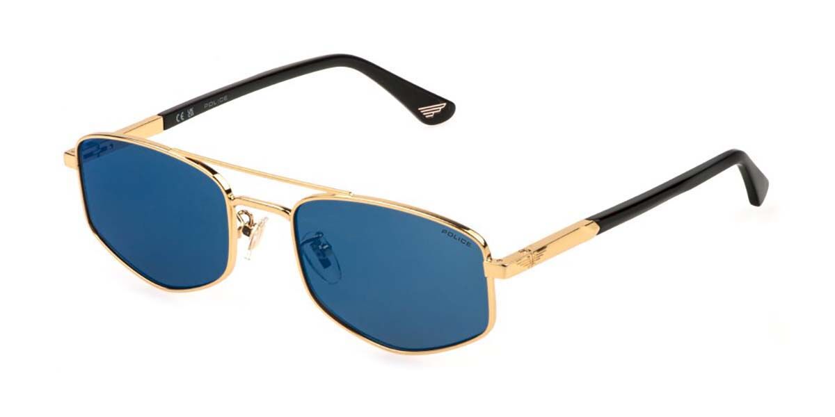Police SPLQ84 NEW CROSSROADS 3 200B, Gold frame, Smoke Blue Mirror lenses