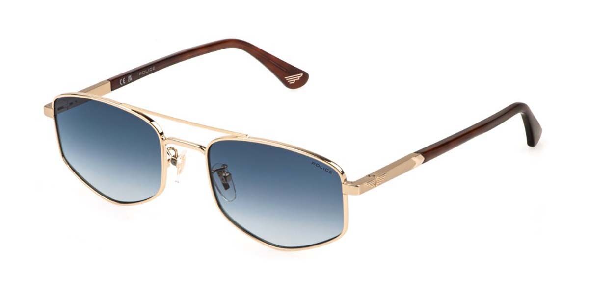 Police SPLQ84 NEW CROSSROADS 3 300Y, Gold frame, Gradient Blue lenses