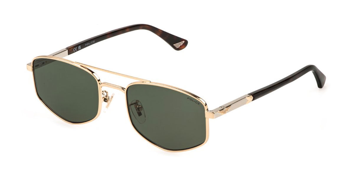 Police SPLQ84 NEW CROSSROADS 3 0300, Gold frame, Green lenses