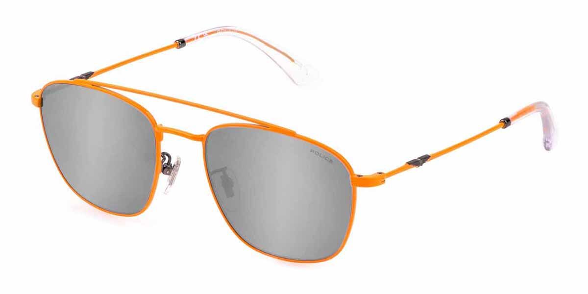 Police SPL996 ORIGINS LITE 2 5AJX, Orange frame, Smoke Silver Mirror lenses