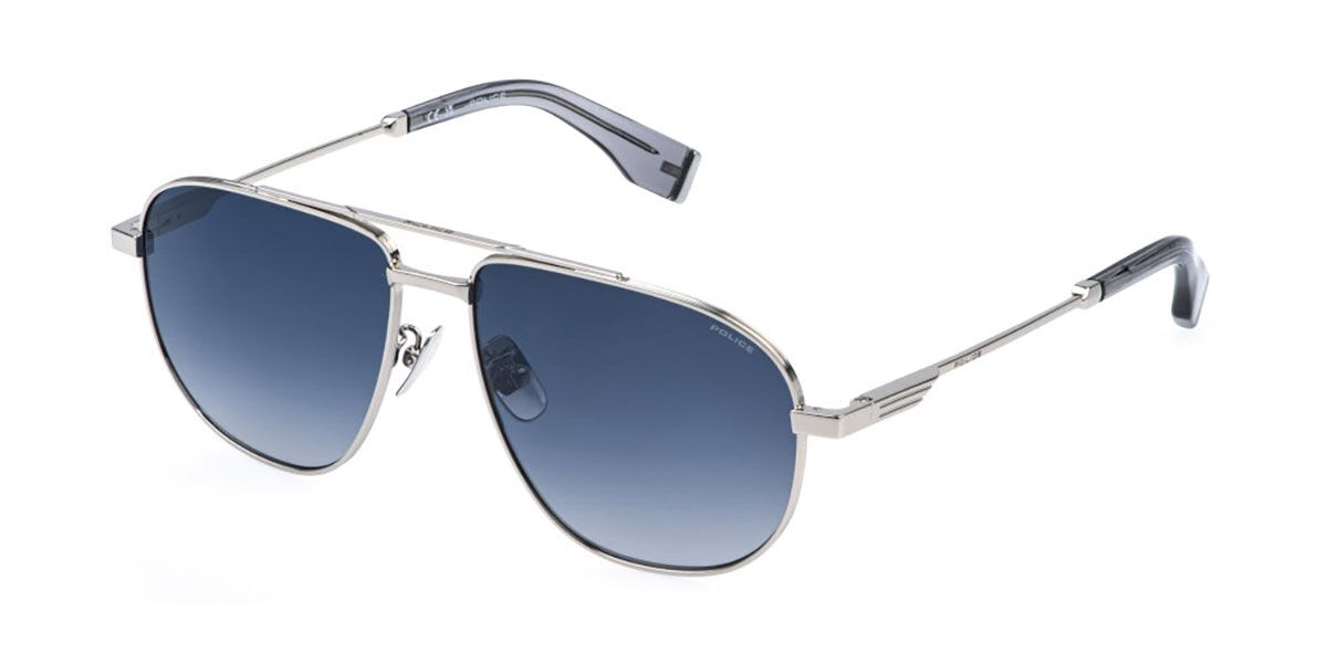 Police SPLR83 MERCURY LITE 1 579X, Silver frame, Smoke Gradient Blue/Silver Mirror lenses