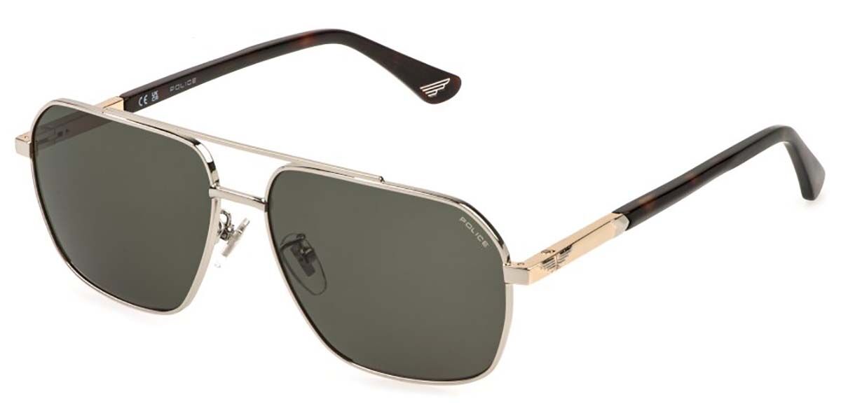 Police SPLQ85 NEW CROSSROADS 4 0579, Silver frame, Green lenses