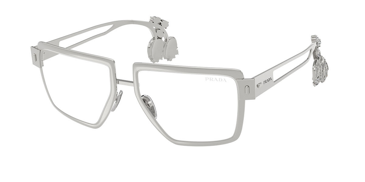 Prada PR D56S 1BC10W Blue-Light Block Women's Eyeglasses Silver Size 55 (Frame Only) - Blue Light Block Available