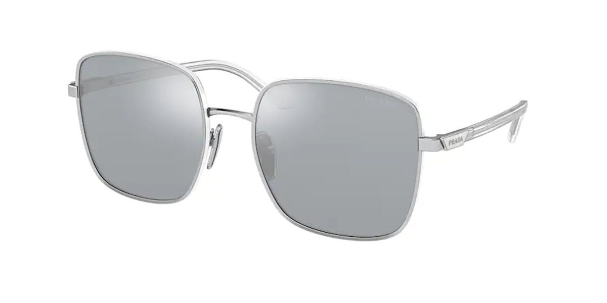 Prada PR 55YS 1BC02R, Silver frame, Blue Silver Mirror lenses