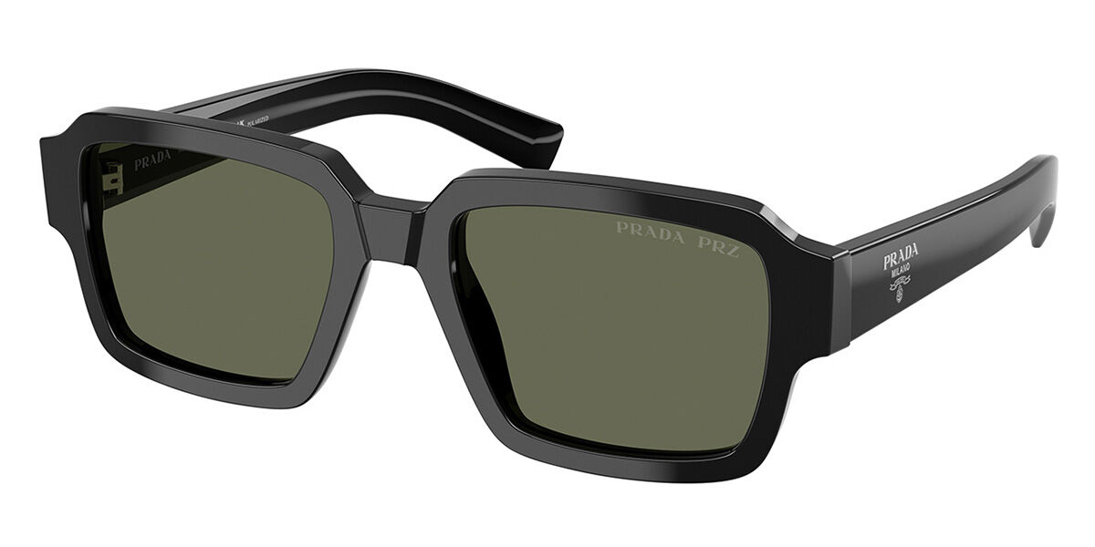 Prada PR 02ZSF Asian Fit Polarized 1AB03R, Black frame, Green Polarized lenses