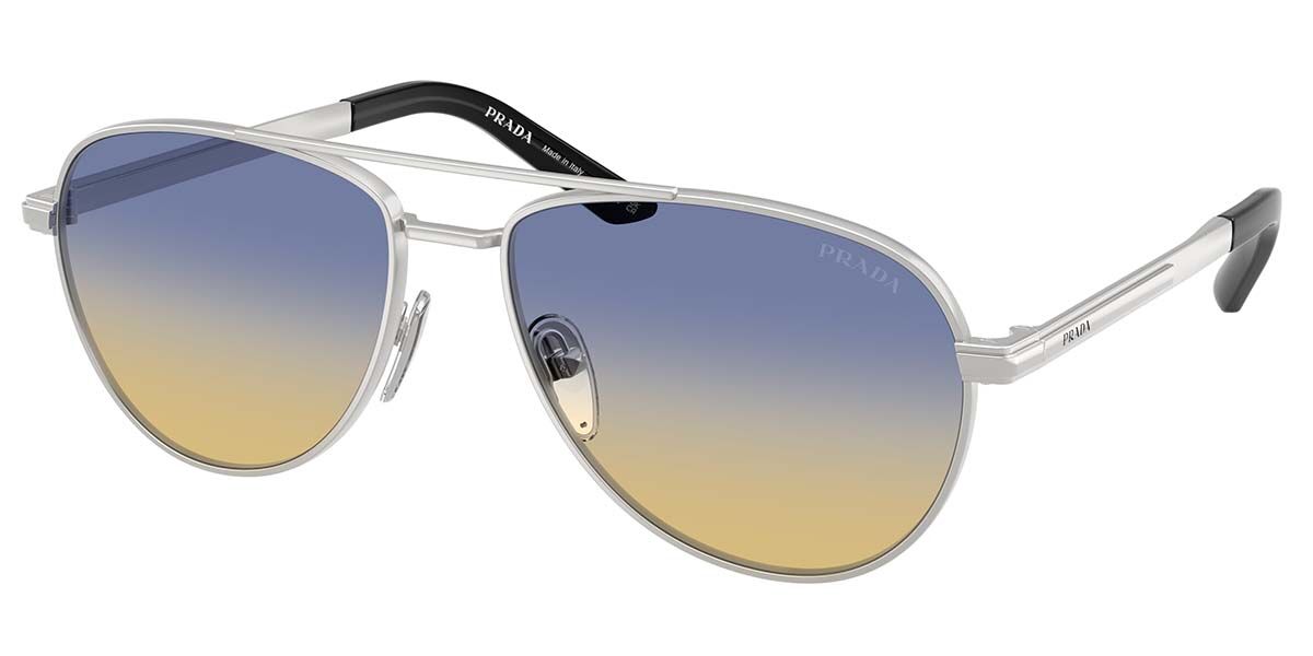 Prada PR A54S 27506Z, Silver frame, Yellow/Dark Blue lenses
