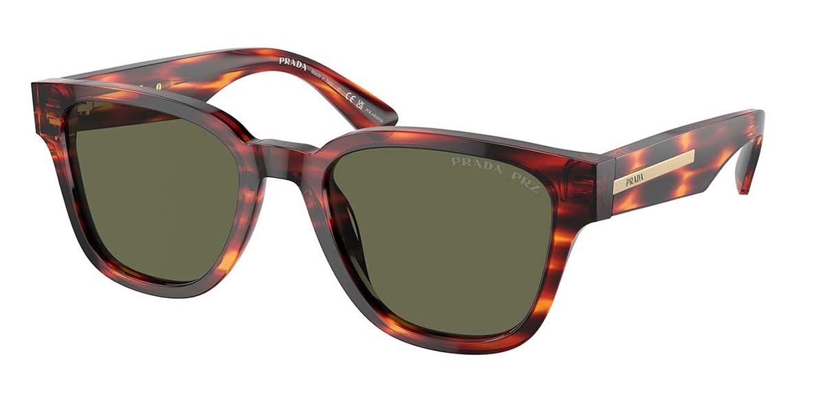 Prada PR A04SF Asian Fit 13O03R, Tortoiseshell frame, Green Polarized lenses