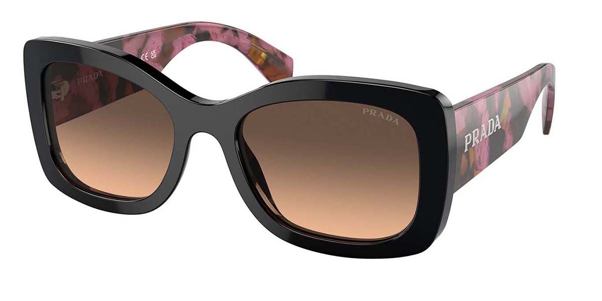 Prada PR A08SF Asian Fit 12O50C, Black frame, Brown Gradient Grey lenses