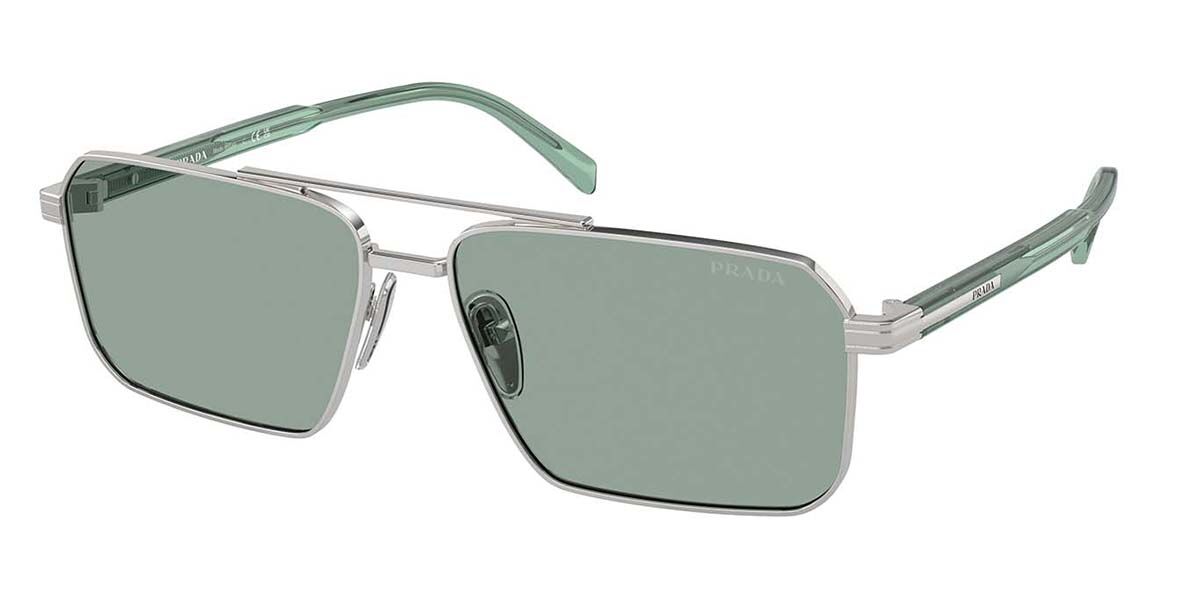 Prada PR A57S 1BC10G, Silver frame, Petrol Green lenses