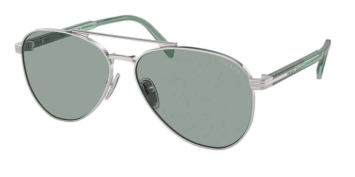 Prada PR A58S 1BC10G, Silver frame, Petrol Green lenses