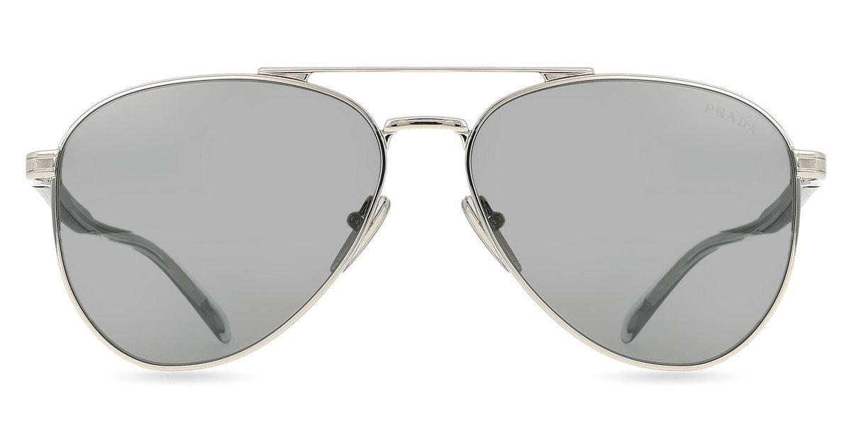 Prada PR A58S 1BC175, Silver frame, Dark Grey Silver Mirror lenses