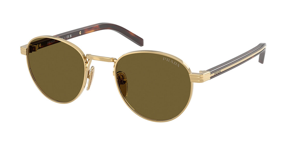 Prada PR B52S 5AK09Z, Gold frame, Dark Brown lenses