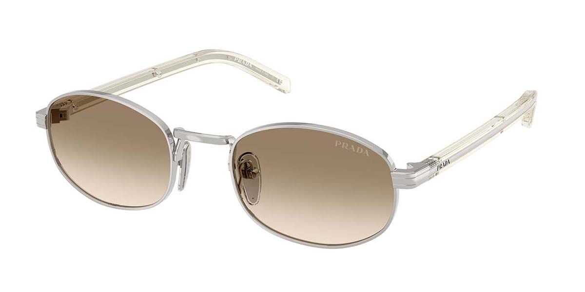 Prada PR B53S 1BC80K, Silver frame, Light Yellow With Brown Hues lenses