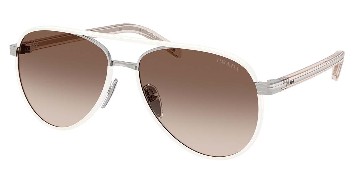 Prada PR B57S 23E10S, White frame, Gradient Coffee Brown Mirror lenses