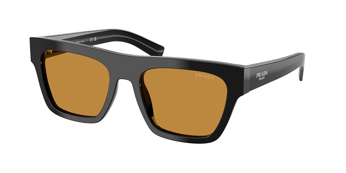 Prada PR C03S 16K50P, Black frame, Dark Honey Yellow lenses