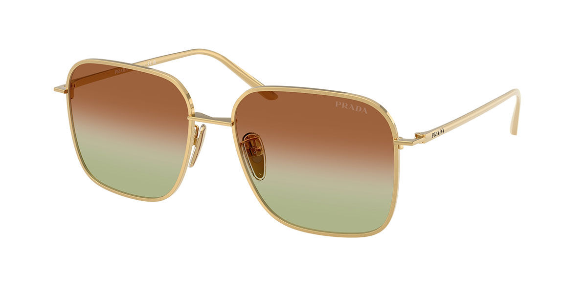 Prada PR C54SD Asian Fit 5AK70T, Gold frame, Green/Brown lenses