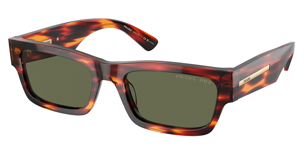 Prada PR A03S Polarized 13O03R, Tortoiseshell frame, Green Polarized lenses